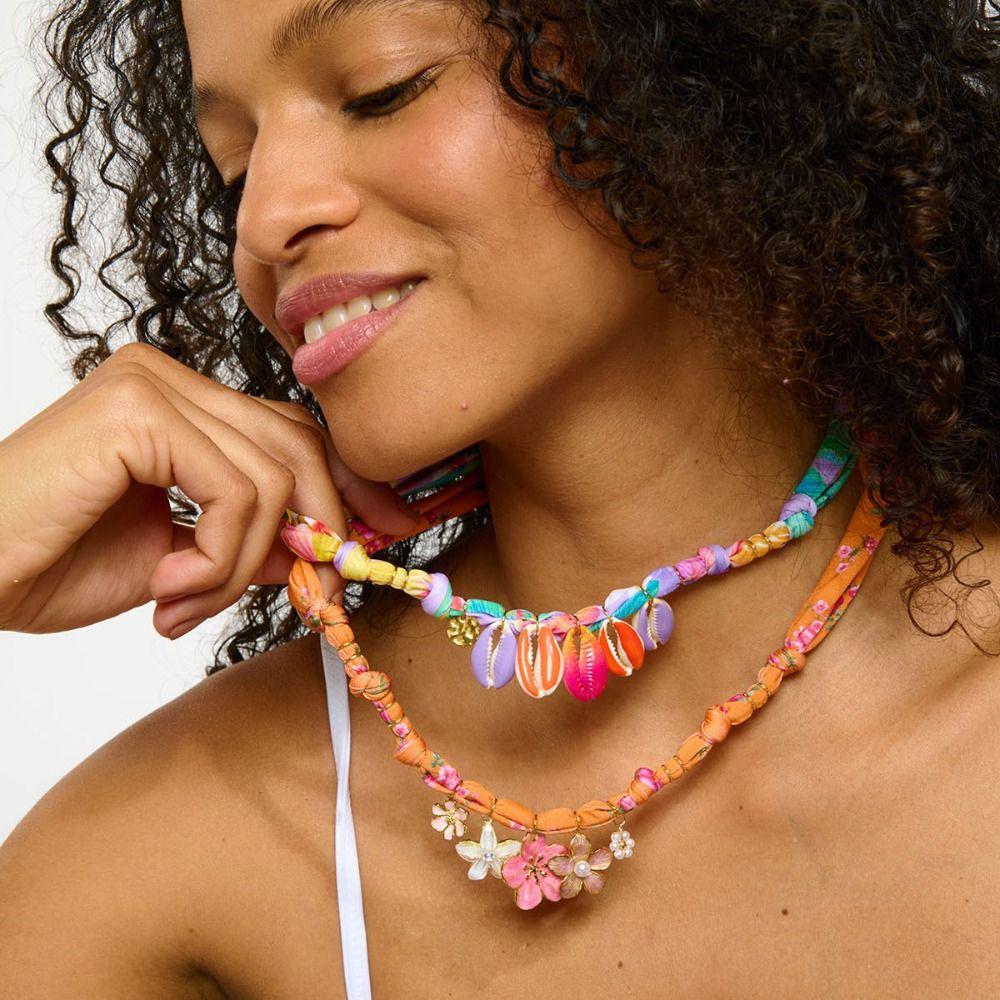 Flower Cloth Chain Necklace Love Heart Dopamine Necklace Beach Ocean Series Necklace  Gift