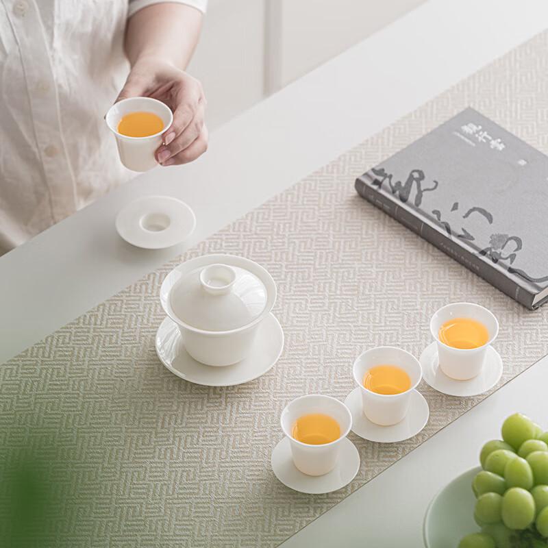 Mutton Fat Jade Porcelain Gaiwan Tea Set