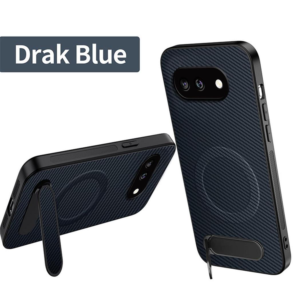 Carbon Fiber Texture TPU Phone Case for Google Pixel 9A Multi‑Angle Kickstand Soft Protective Cover