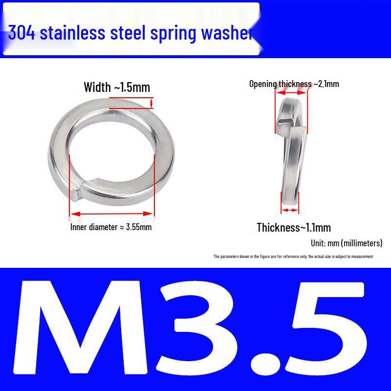 304 Stainless Steel Open Type Elastic Spring Washer, Spacer for M2, M3, M4, M6, M8, M14, M20, M24