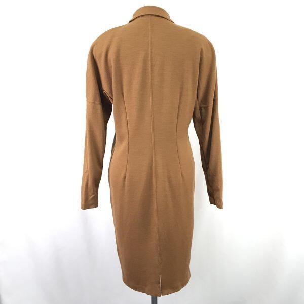 Ausgezeichneter Zustand 90er Jahre Vintage TRICOSA 100% Wolle Langarm Hemdblusenkleid 40 L Damen Braune Schulterpolster(GEBRAUCHT)