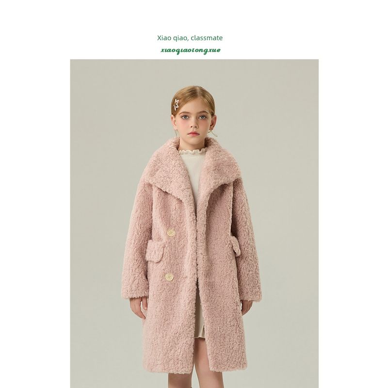 Children's Fur Outwear 2025 Autumn and Winter New Style Girls' Imitation Lamb Wool Little Girl's Fur Outwear Mid-Length Korean Style