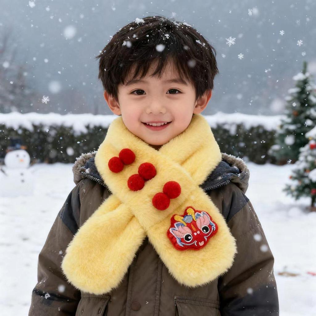 New Year Faux Rabbit Fur Children's Neck Gaiter - Thick, Warm, Cute, Unisex Scarf for Autumn and Winter