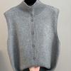 Double-Sided Women's Half-High Collar Cable Knit Vest Sweater - Autumn/Winter French Style Loose Fit.