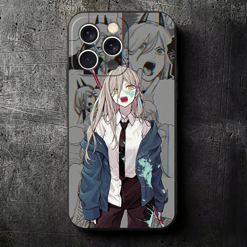 Anime Character Power CSM Soft Phone Case for iPhone 16 16E 17 Air 15 Pro Max 14 Plus 13 Mini 11 12 7 Black Cover Back Shell