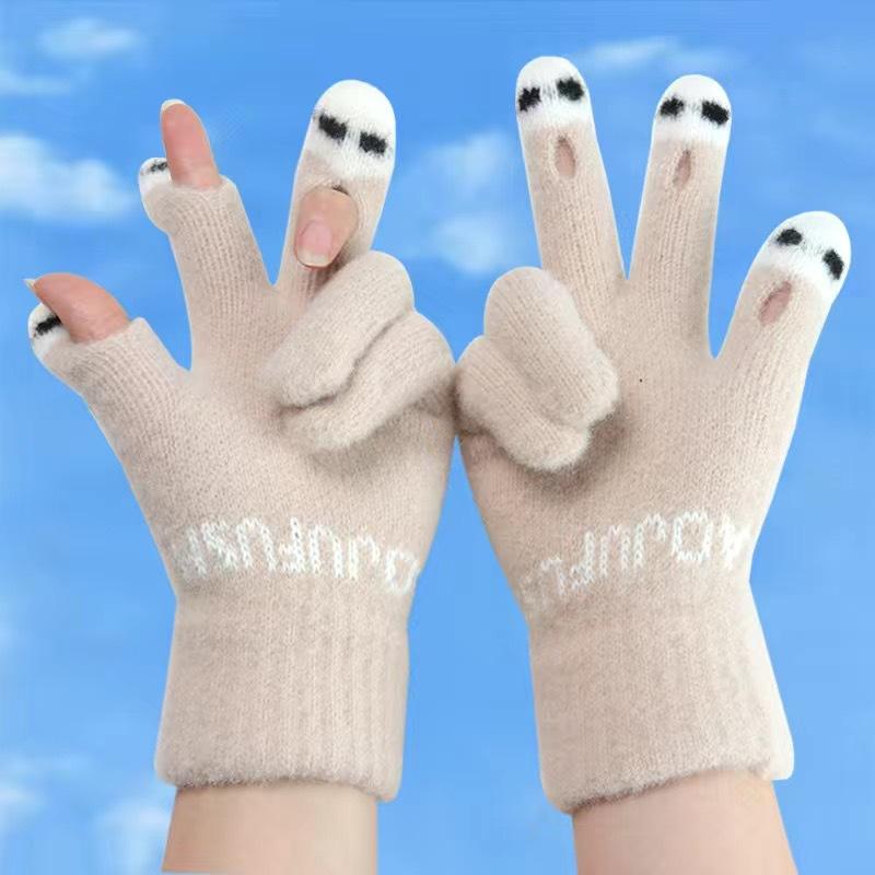 

Женские сенсорные перчатки Милые вязаные для письма Использования телефона Теплые Осенне-зимние Мультяшные Студенческие Универсальный стиль One Size