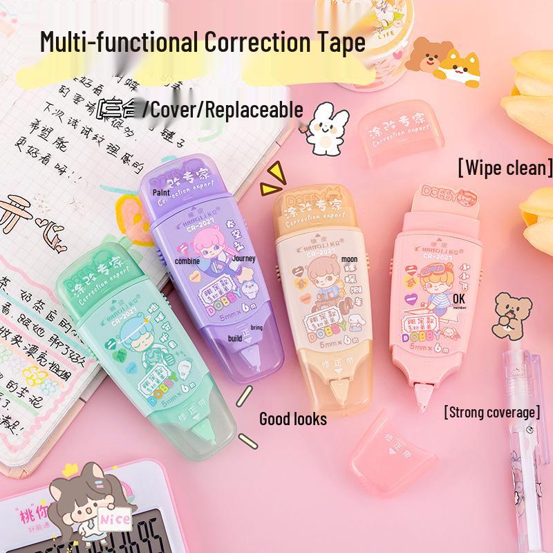Multi-Functional Student Correction Tape with Eraser - Economical Pack with Replaceable Core, Ideal Middle School Gift