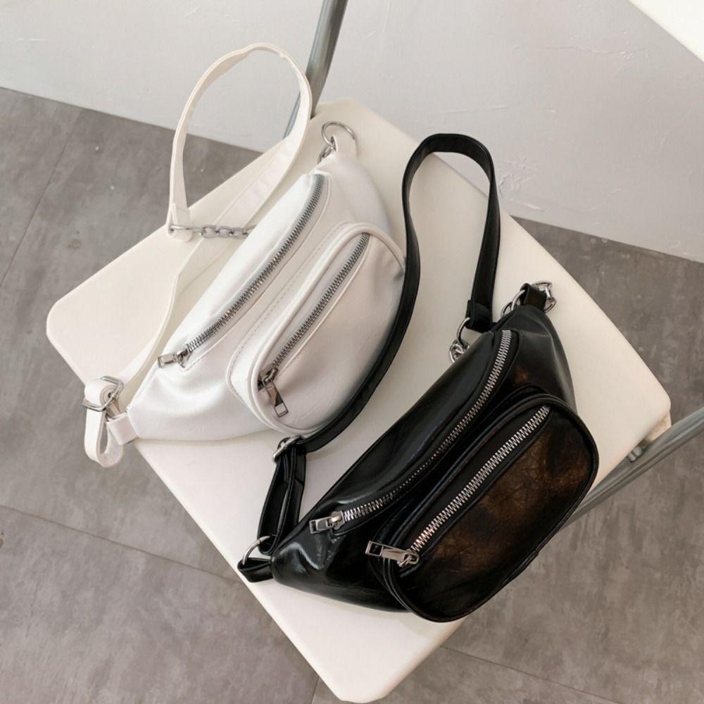 Solid Color PU Chest Bag PU Leather Crossbody Waist Pack Women Chest Crossbody Bag Student