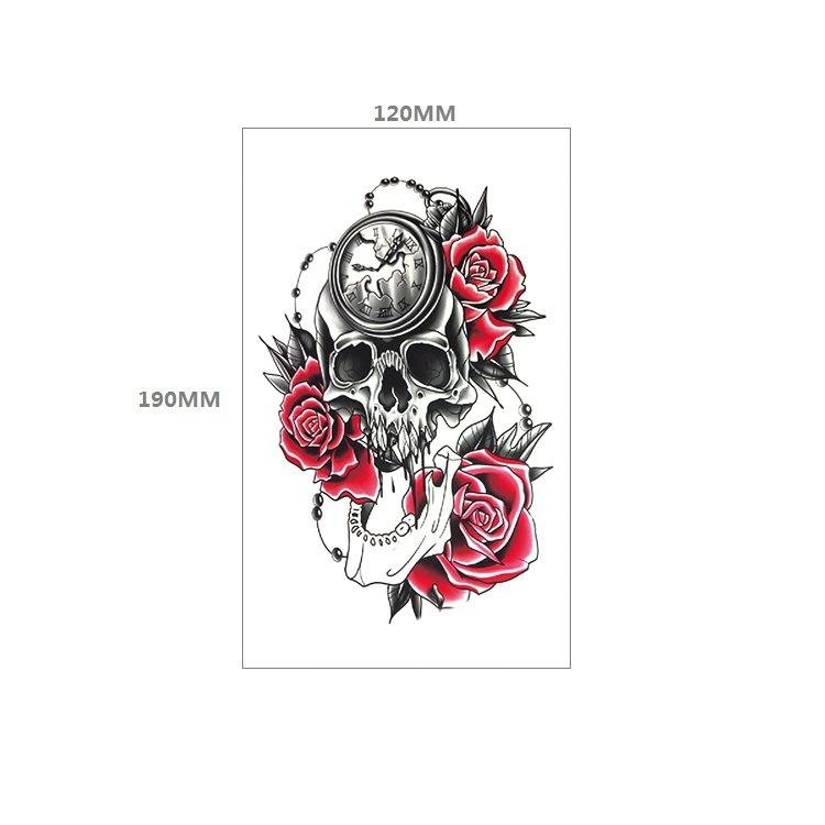 Adesivo de tatuagem de caveira, significado eterno, alerta de relógio, rosa vermelha, capa de peito de pistola, adesivo de transferência de água