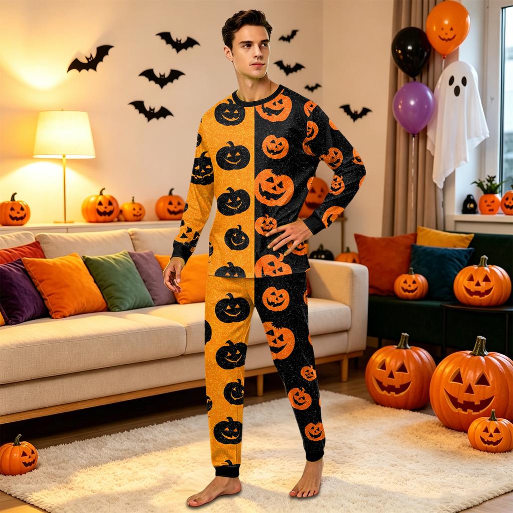 Family Matching Halloween Print Long Sleeve Top and Pants Pajama Set