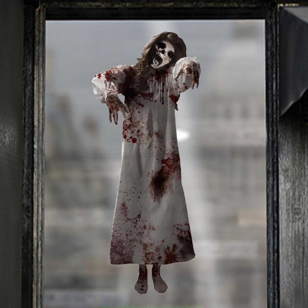 Halloween Wall Stickers Horror Female Hanged Nun Window Decoration Stickers Window Stickers Pvc Self-adhesive Holiday Door Stickers