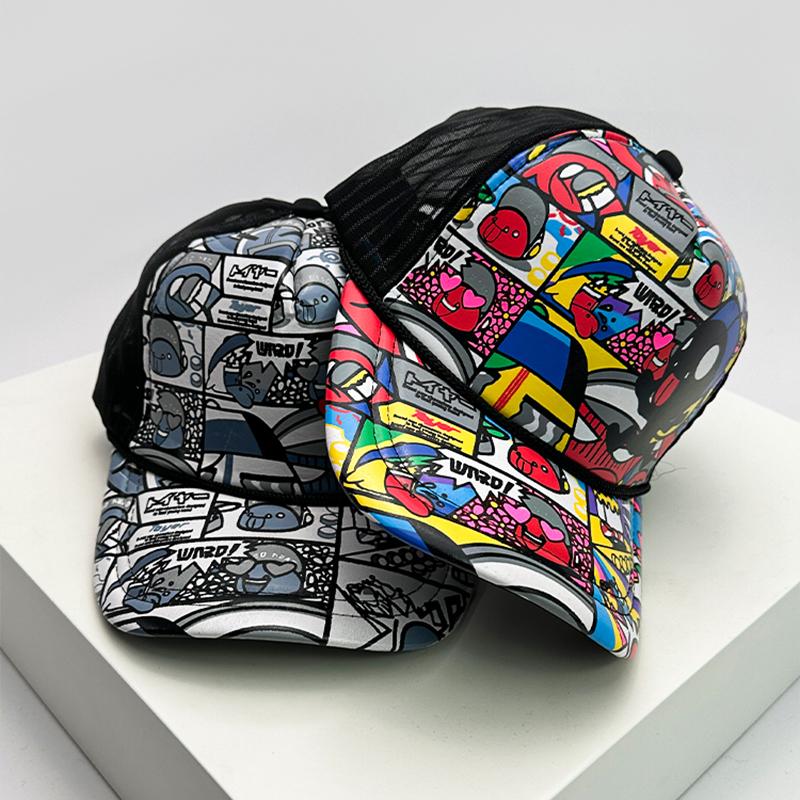 Men And Women With Printed Pattern Cartoon Baseball Caps Air Permeable Sun Protection All-Match Korean Style Hip Hop Half Mesh Hats Ins Trend