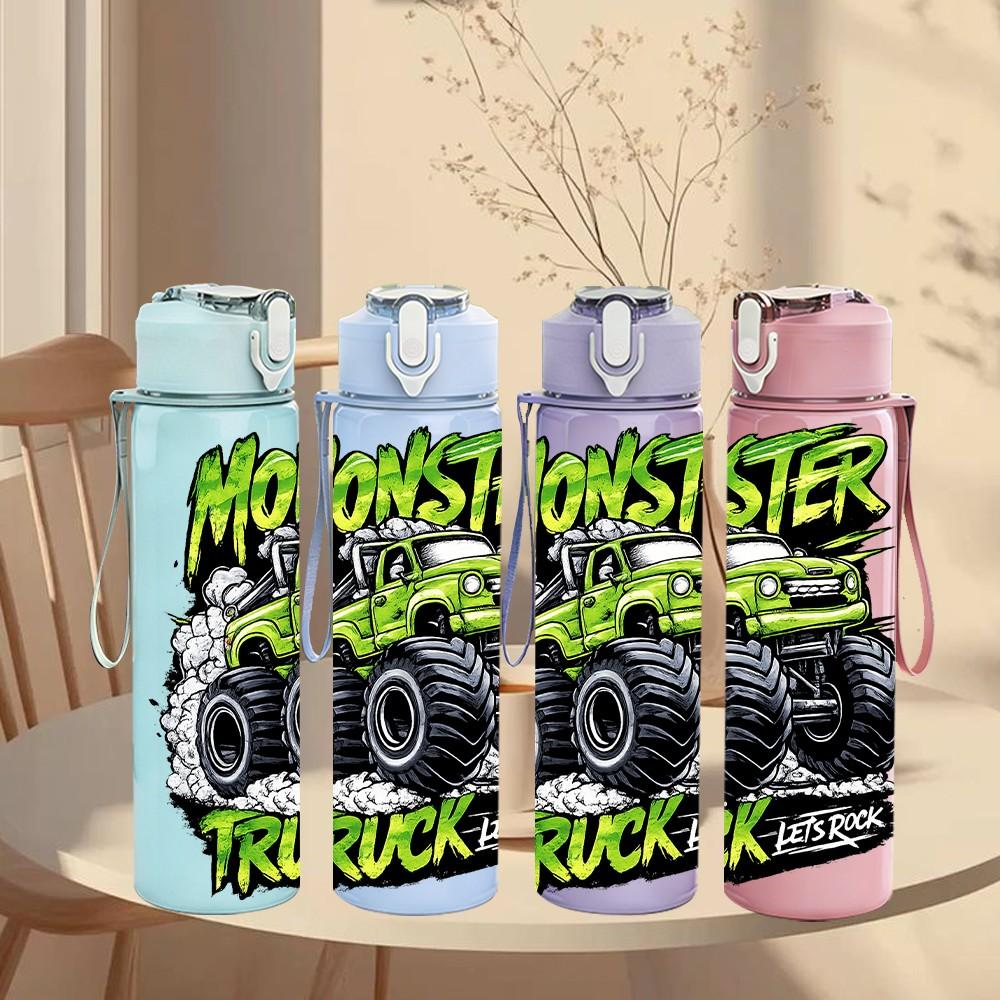 1 ks Monster Truck Terénní vozidlo Umění 750 ml Barevná plastová sportovní láhev na vodu Neprosakující víčko s flip-top brčkem Vhodné pro sport, kancelář, domácí použití