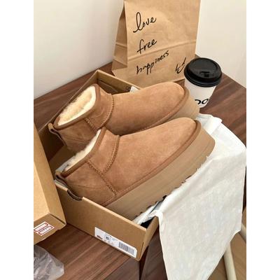 Leather Real Hair Platform Snow Boots Women's 2025 New Winter Fur Integrated Short Tube Snow Cotton Velvet Cotton Shoes Women