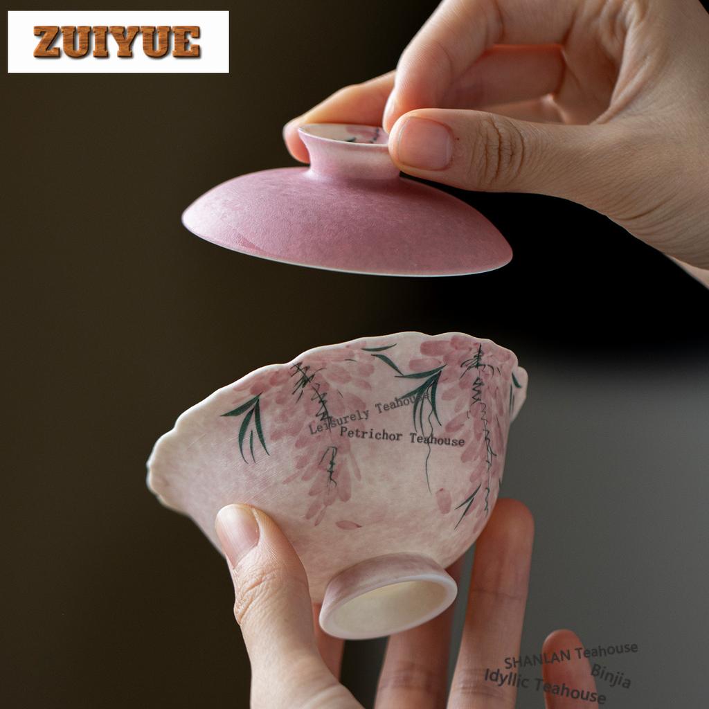 100ml Hand-painted Wisteria Gaiwan Aesthetic Tea Tureen Tea Bowl With Lid Kit Tea Maker Cover Bowl Cafes Accessories Collection