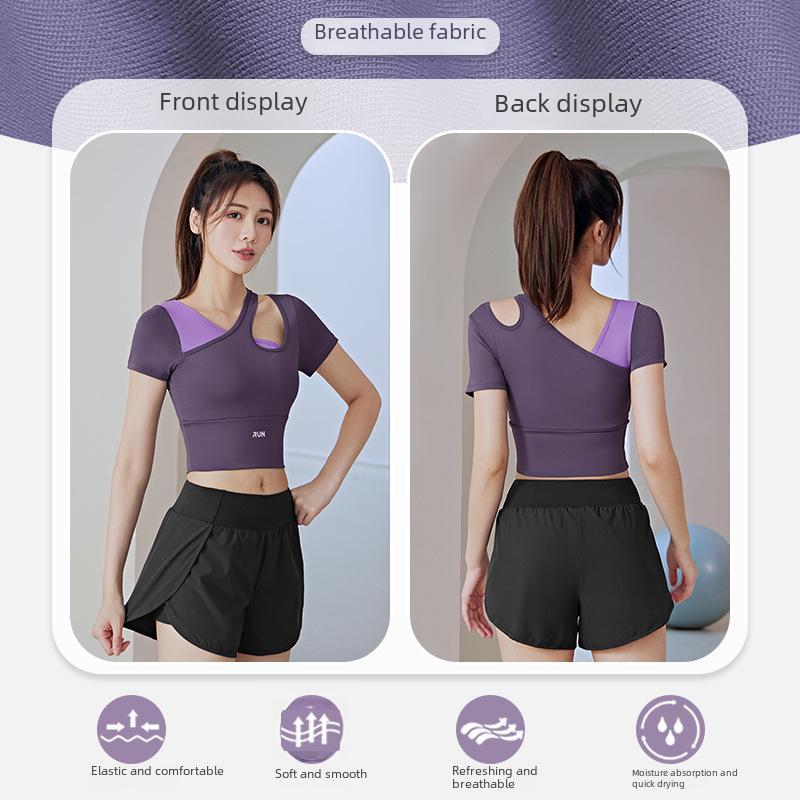 Juyitang Off-Shoulder Peach Yoga Top with Chest Pad for Women