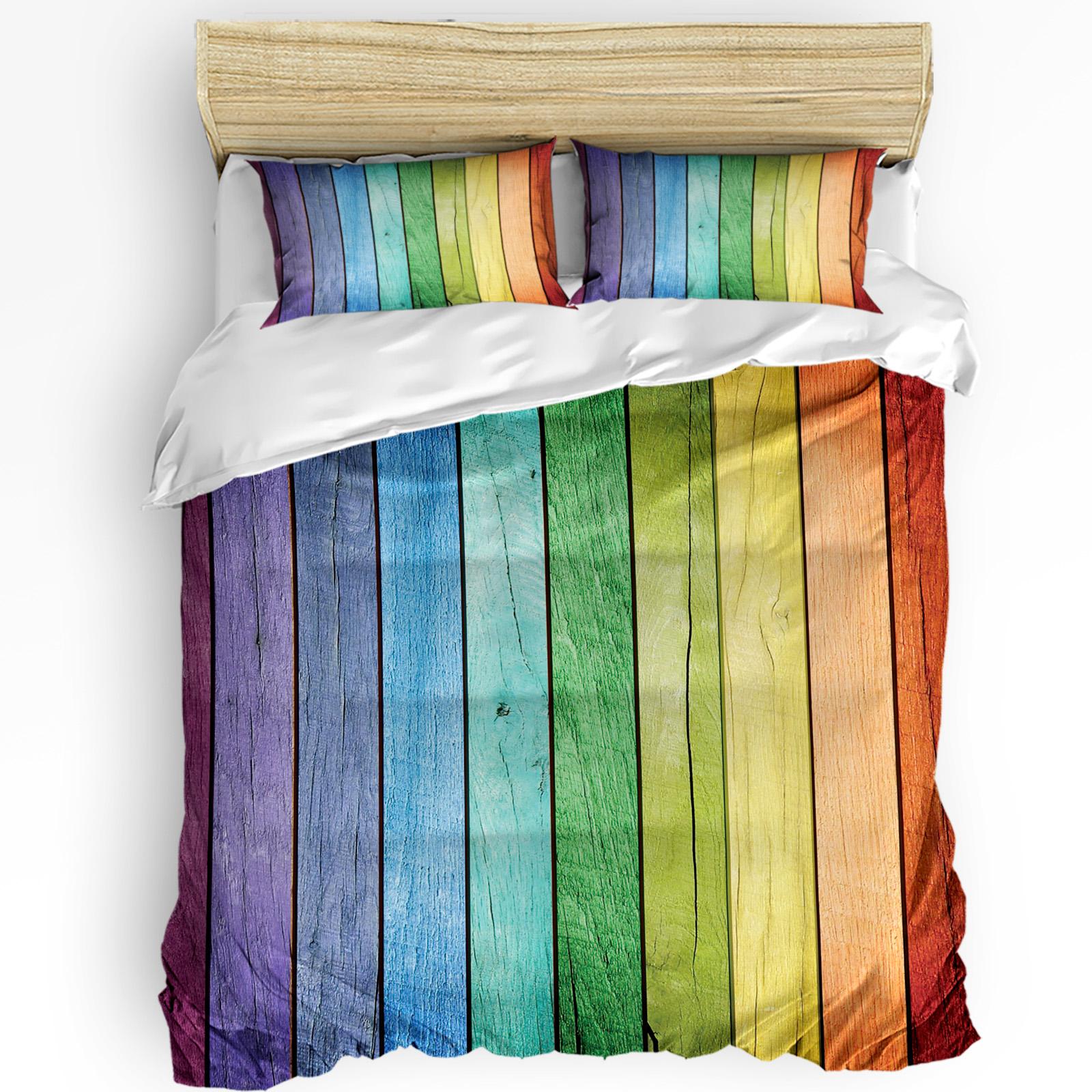 

Colorful Rainbow Wood Planks Duvet Cover With Pillow Case Custom Comforter 3pcs Bedding Set Quilt Cover Double Bed Home Textile EU single(135x200cm)