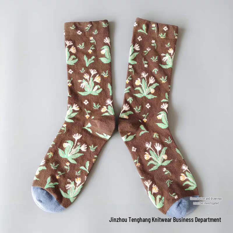 Șosete la modă cu pictură în ulei franceză: Șosete de vițel colorate, cu tub mediu-înalt, de nișă, la modă pentru femei