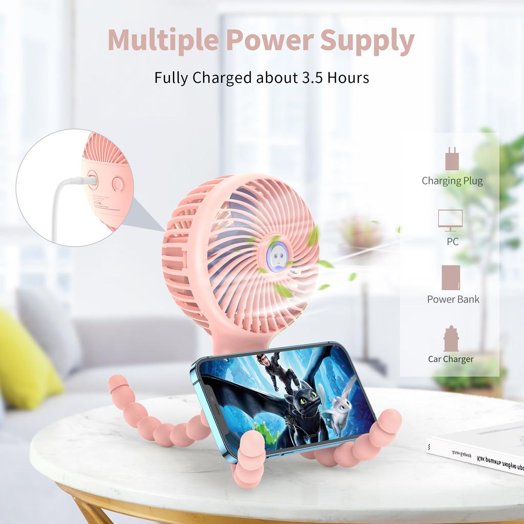 SmartDevil Portable Clip On Stroller Fan, 3000mAh Mini Handheld Fan for Car Seat, Treadmill, Camping Personal Desk Fan