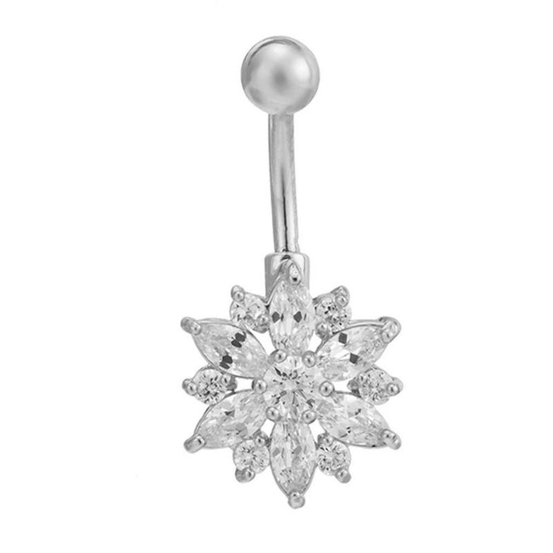 Bauchnabelpiercing aus 316L-Edelstahl, grüne Blume, Kristall, Gold, Bauchnabelpiercing-Schmuck