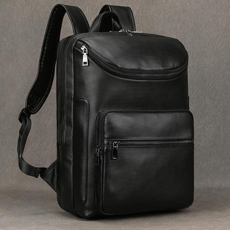 

2026 New Fashion Leather Bagpack Bag 14 15.9 Laptop Backpack For Man Male Genuine Leather Men s Travel Bagpack Crazy Horse Skin чёрный