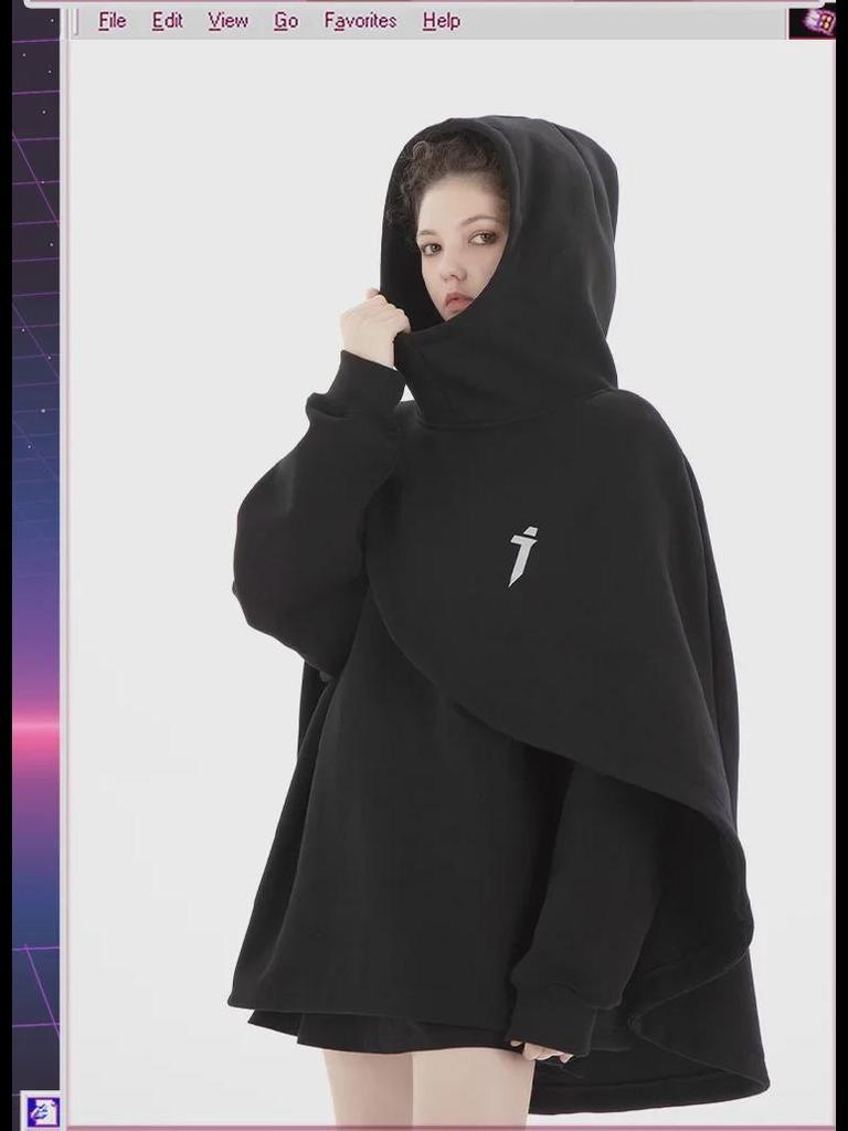 Men's Embroidered Functional Sweatshirt Cape - Spring/Autumn Loose Fit