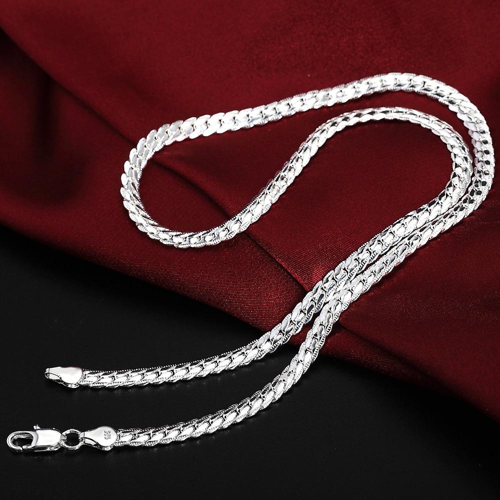 925 Sterling Silver Christmas Gifts European Style Retro 6MM Flat Chain Necklace Bracelets Fashion Silver Jewelry Sets S085