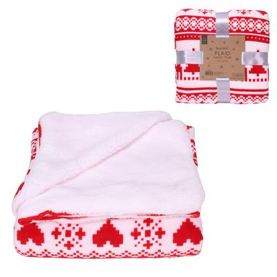 [A2759] - Sherpa-Flanelldecke 'Chalet' rot weiß - 120x150 cm