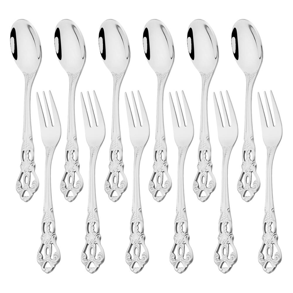 12pcs Colorful Royal Tableware Set Western Stainless Steel Flatware Cutlery Coffee Spoon Fruit Cake Fork Dinnerware Silverware