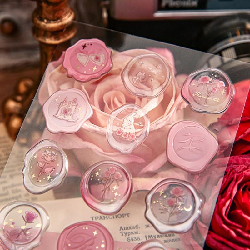 2pcs Roses Series Drip Glue Flat Sheet Sticker Relief Hot Stamping Notebook Gift Decoration Sticker