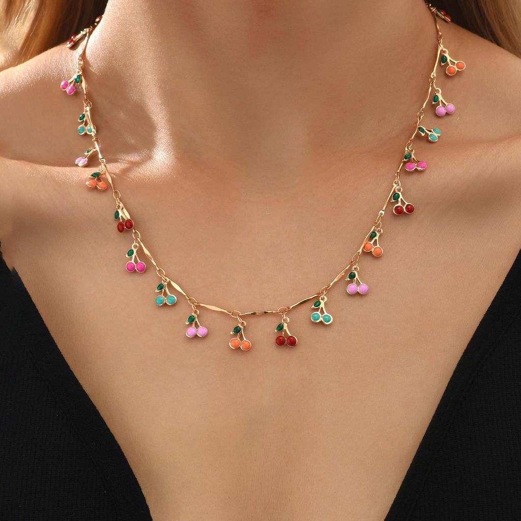 Summer Beach Resort Style Colorful Cherry Copper Foot Chain Necklace