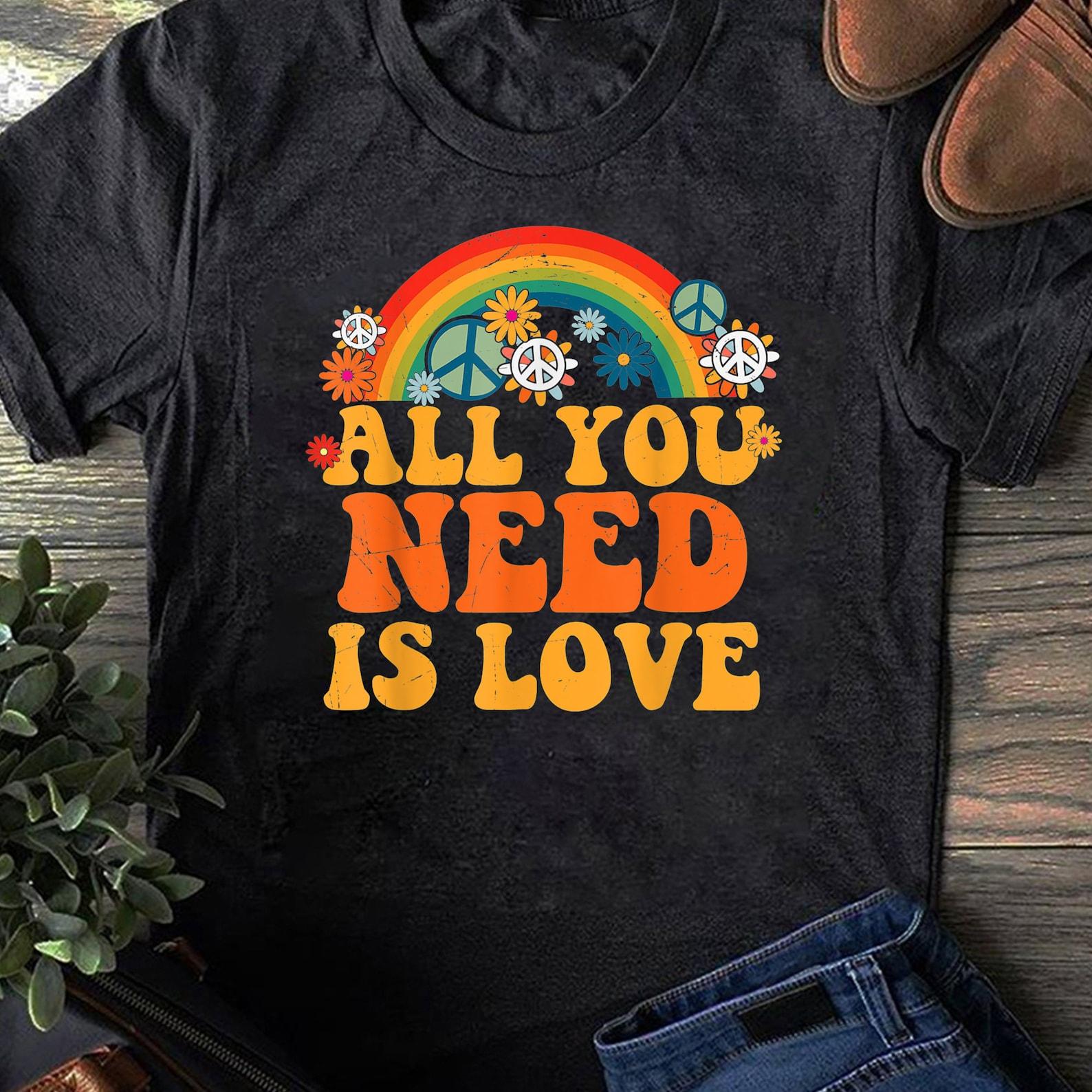 PEACE LOVE 60s 70s Tie Dye Groovy Hippie Costume Halloween - Hippie GifT-Shirt T-Shirt - Hippie Shirt, Hippie Soul Shirt, Peace Shirt S
