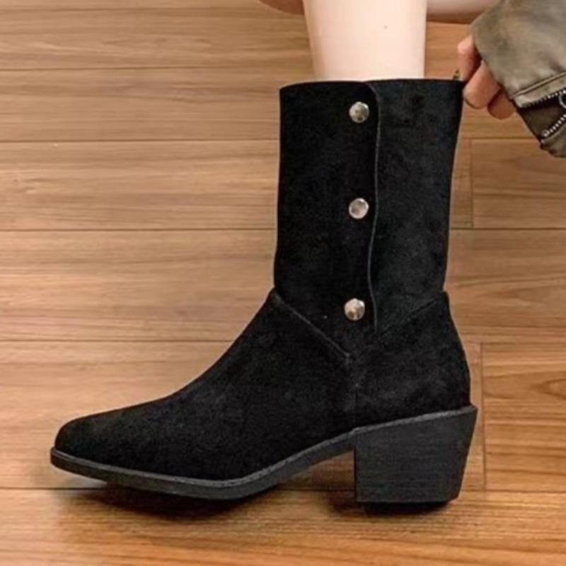 

Модные женские полусапожки на среднем каблуке, дизайнерские элегантные туфли с модной пряжкой, зима 2025, замшевые повседневные ботильоны, туфли-лодочки для платья, zapatillas 36