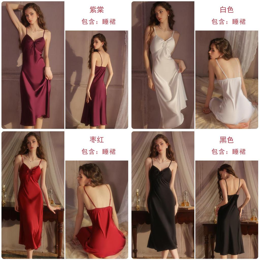 Camisola de Cetim Para Mulheres Com Decote em V Profundo e Acolchoamento no Peito Para Conforto no Pijama de Casa