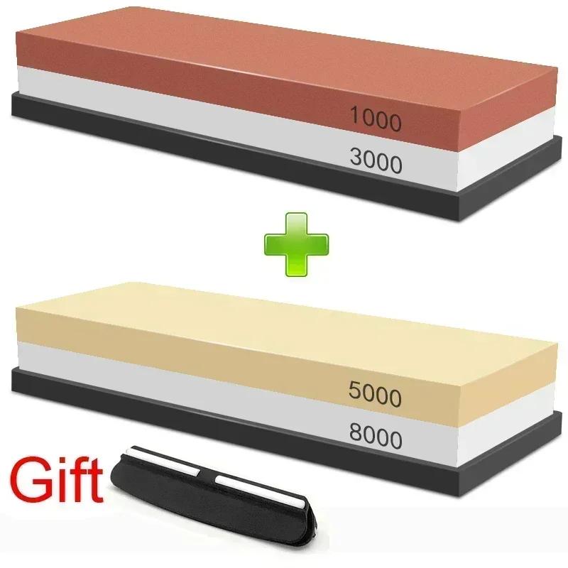1-7Pcs Sharpening Stone Knife Sharpener Grit240-8000# Whetstone Professional Grindstone Set Wood Base Angle guide Polishing Set