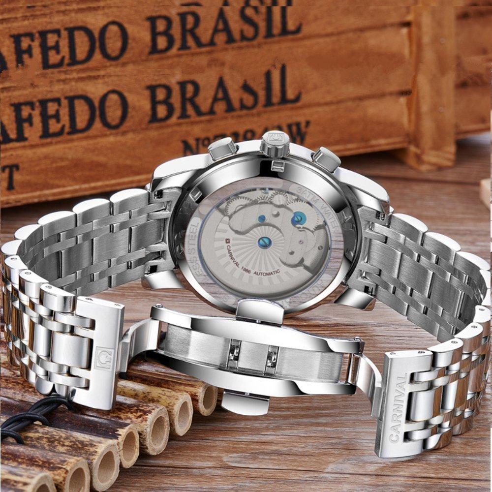 8759G Uhr Uhr Kalenderanzeige Dekoration [CARNIVAL] Herren [Analog/Mechanisch/Automatisch] (Schwarz/Roségold/Metall) (Datum) Chronographen-Stil