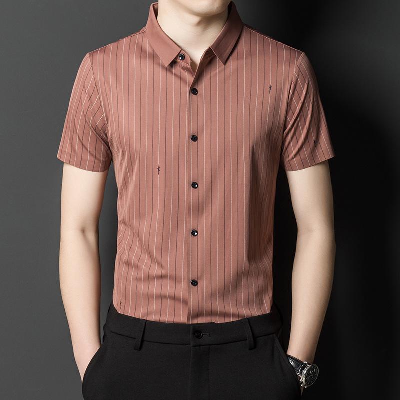 Summer Business Young and Middle-Aged Men's Short-Sleeved Shirt Casual Thin Non-Ironing Striped Shirt Men