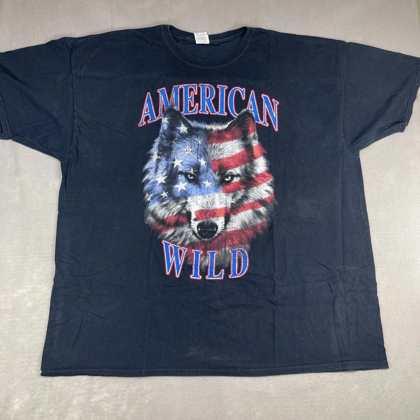 

American Wild T Shirt Mens 3XL Black Crew Graphic Short Sleeve Fruit of the Loom M