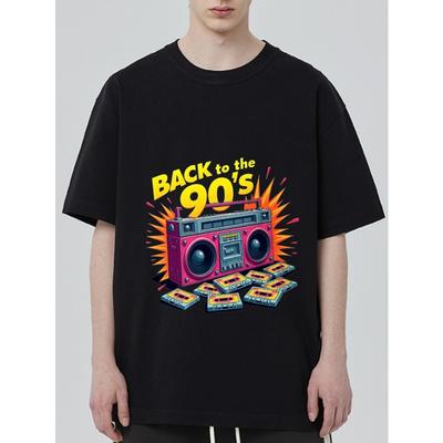 Back To The 90s T Shirt Black Boombox and Cassettes Graphic Print Unisex Casual Streetwear for Men Women Party Outfit