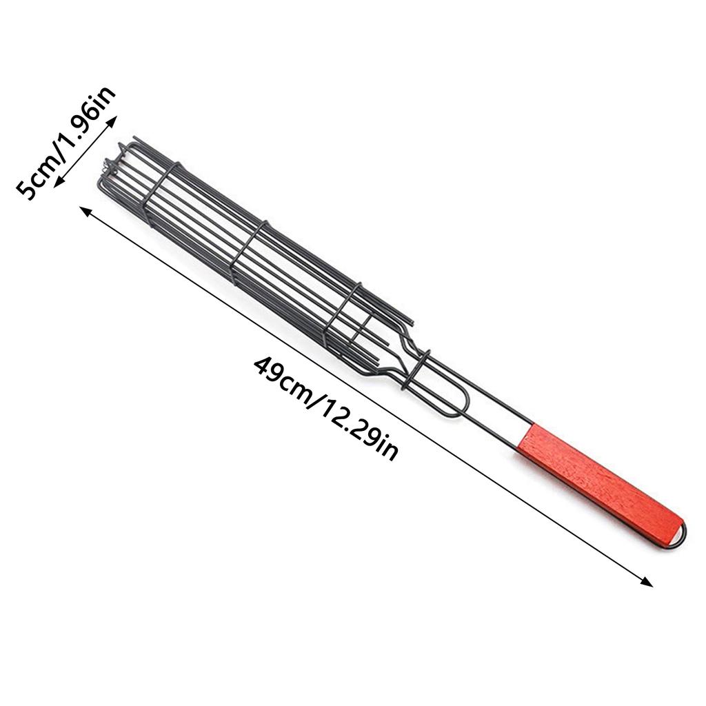 Edelstahl Grillkäfig mit Holzgriff Picknick Küchenwerkzeuge BBQ Korb für Fisch Garnelen Gemüse Hot Dog