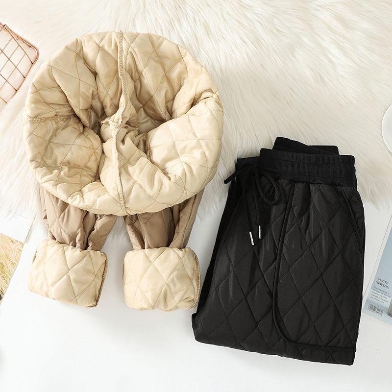 Women's Winter Lightweight Down Warm Silk Cotton Pants Loose Fashionable Trousers Casual Haren Clip Cotton Pants