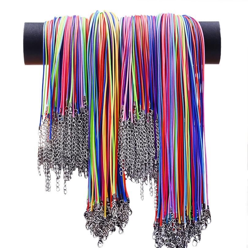 50cm Black/Rainbow Mix Leather Cord Necklace For Women Men Accessories Adjustable Braided Rope Vintage Extended Chain DIY Choker