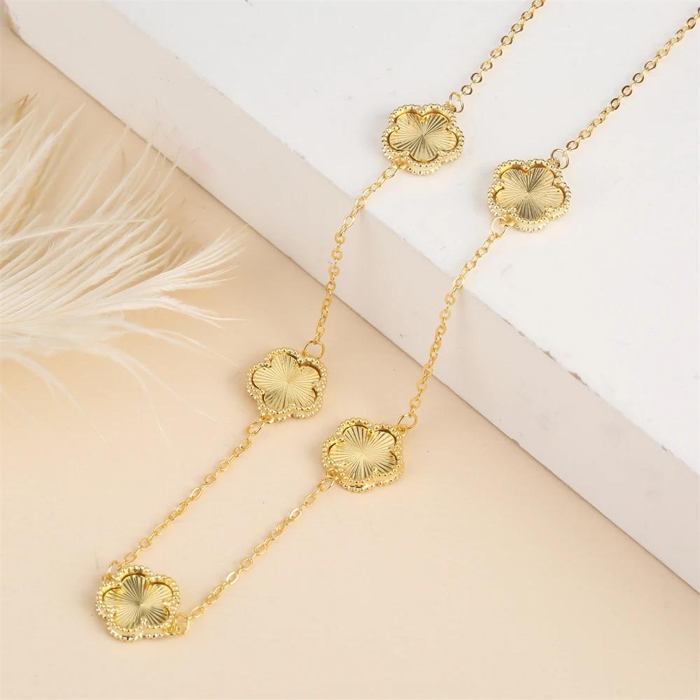 2024 Hot Sale 10 Colors Five-Leaf Flower Set Bracelet Necklace Classic Simple Women Zircon Set Suitable For Daily Party Wear
