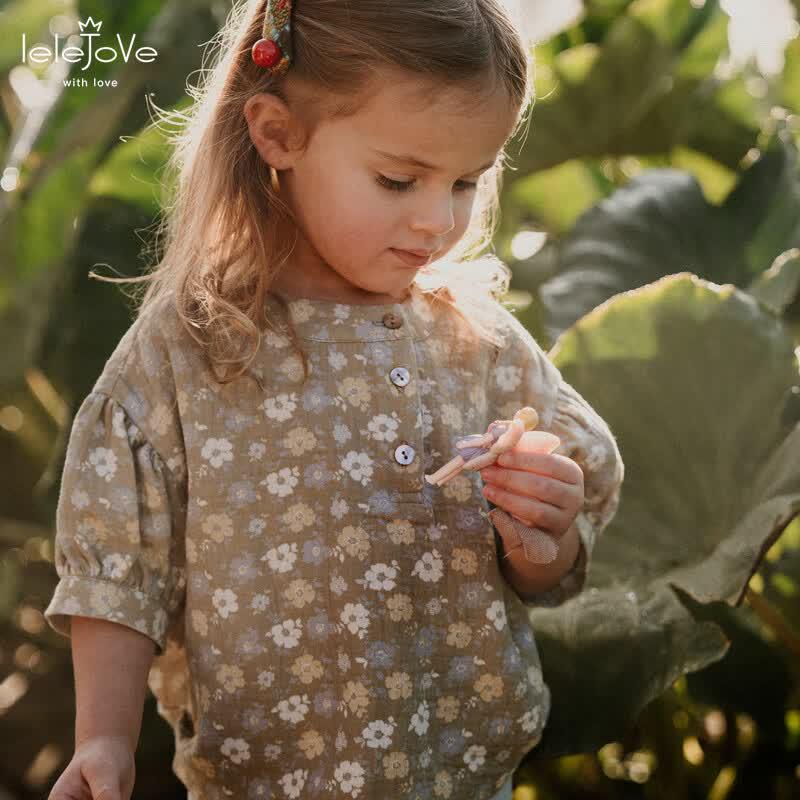 LELE JOVE Girls  Nordic Cotton Short-Sleeve Round Neck Shirt 90