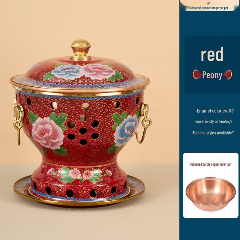 GOWKE Cloisonné Enamel Copper Alcohol Hot Pot