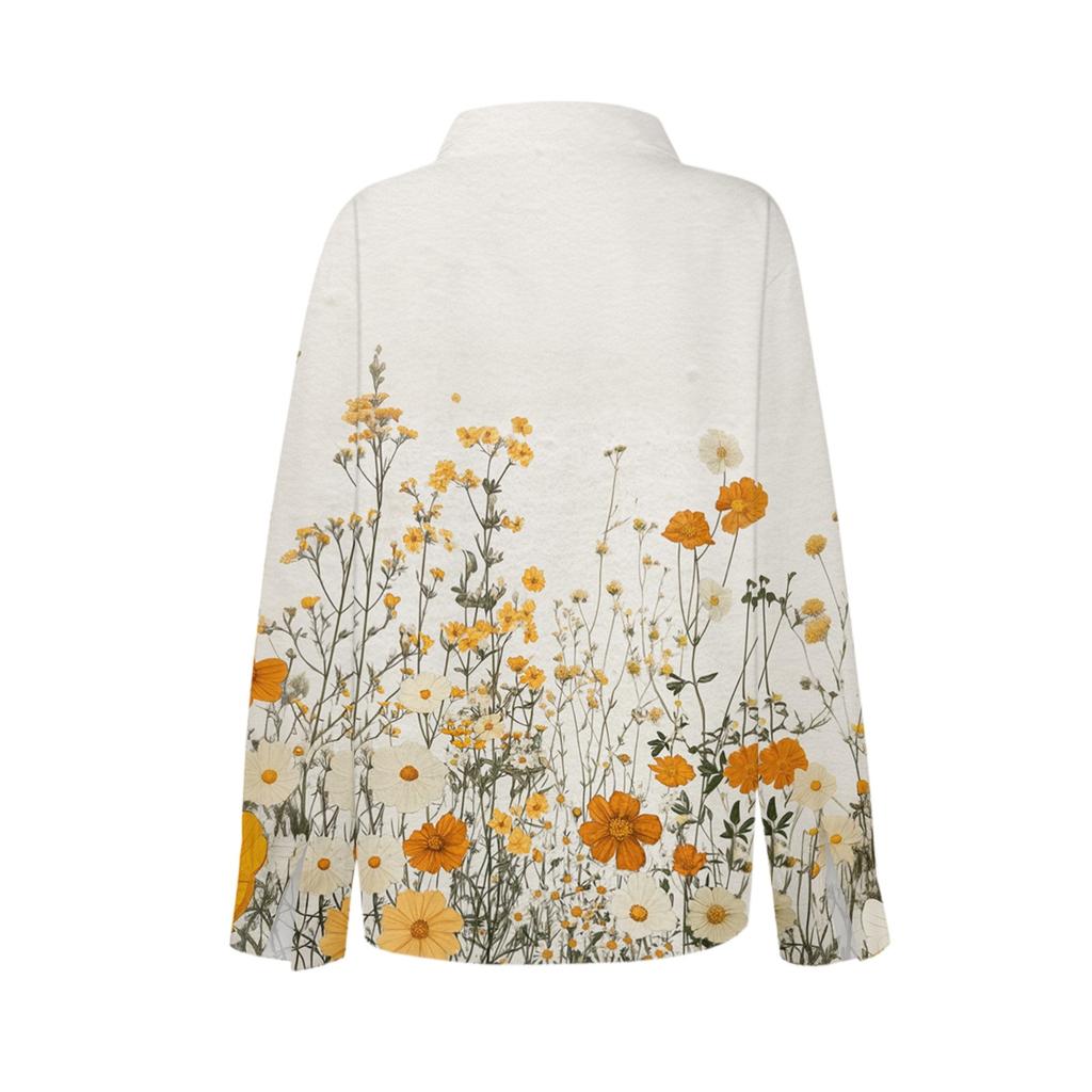 Women's Shirt With Floral Print Buttons, Long Sleeved Casual Regular Shirt Blouses Casual Plus Size Basic Tops
