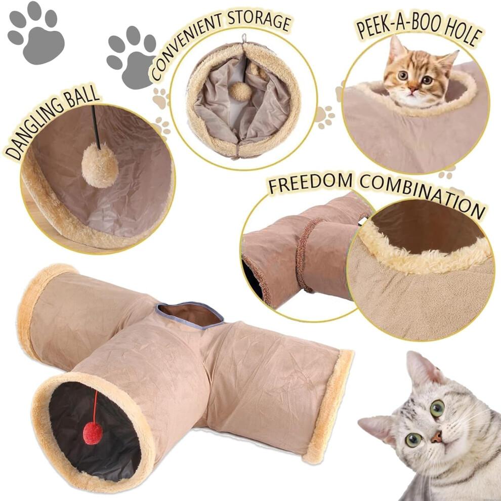 Pet Play Tube for Kittens, Puppy, Rabbits, Guinea Pigs, Suede Fabric Collapsible Cat Tunnel with Interactive Fringe Design for Indoor Exercise