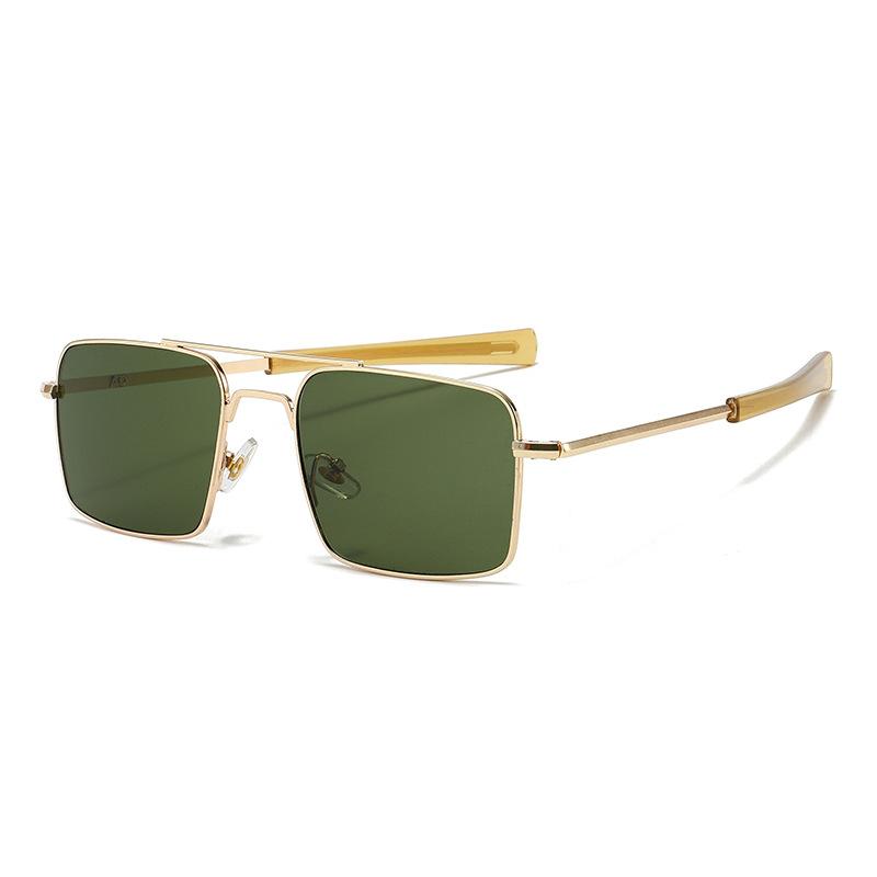 Retro fashion metal new double beam square sunglasses men's and women's high-end glass pieces versatile driving sunglasses tide