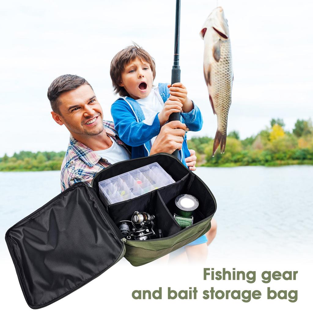 Portable Fishing Tackle Bag Waterproof Fishing Bag with 3 Adjustable Dividers for Spinning Baitcasting Fly Reels