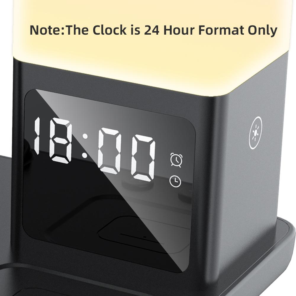 6in1 Wireless Charger Station with Alarm Clock Light For  Watch Ultra 10 9 8 7 6 5 iPhone 16 15 14 13 12 11 Aipods 4 3 Pro